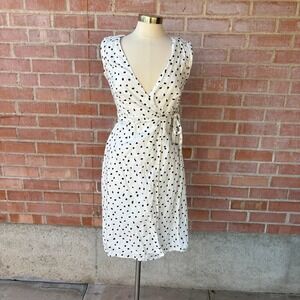 Banana Republic Linen Blend Wrap Dress 4 petite White Black Abstract Dot Print